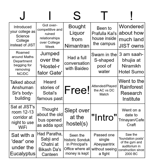 The JIST Bingo Card