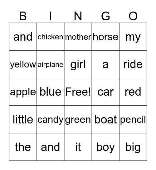 Edmark Bingo Card