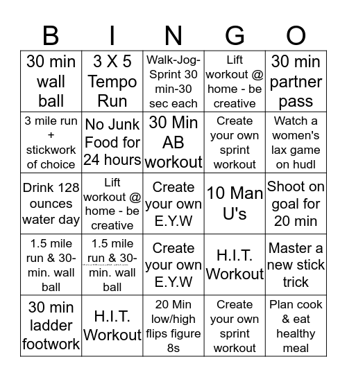 Mercer Women's Lacrosse Bingo Card