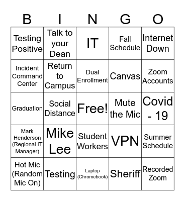 Valley Bingo Card