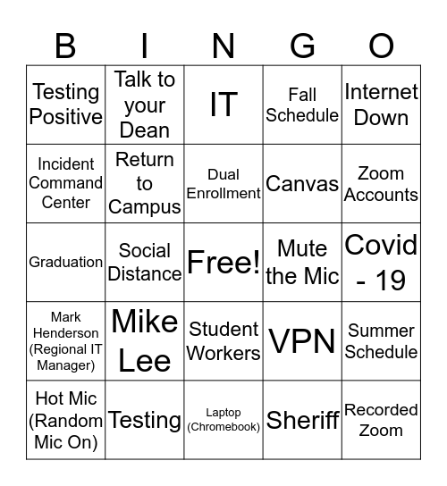 Valley Bingo Card