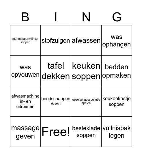 Klusjesbingo Card