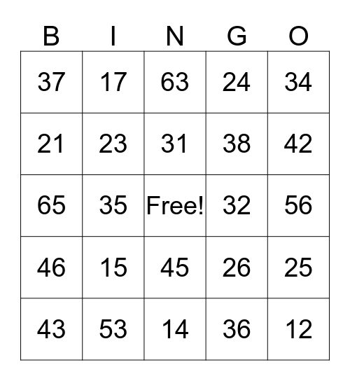 Red Cedar Church Bingo #1 - Numeric Bingo Card