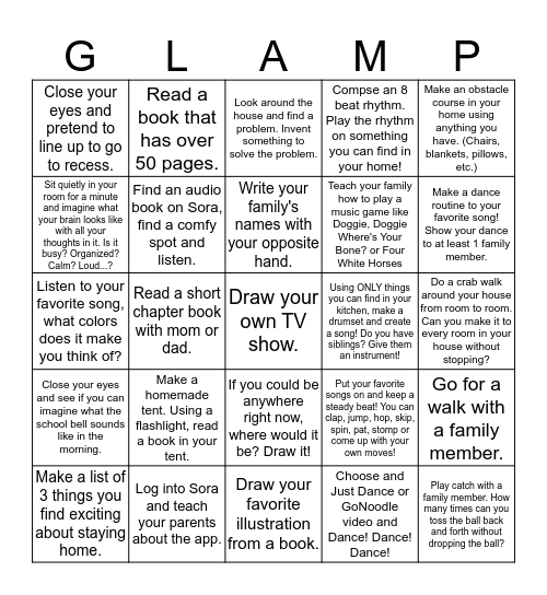 GLAMP'ing Bingo Card