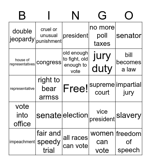 Government Terms and Phrases Bingo Card