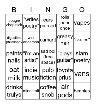 he's not like other boys Bingo Card
