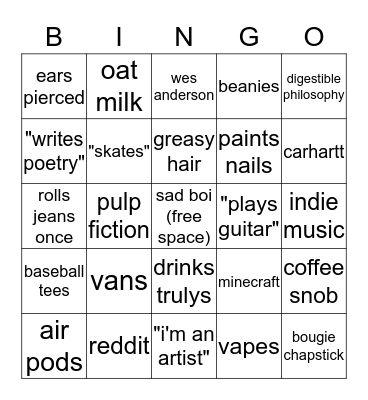 he's not like other boys Bingo Card