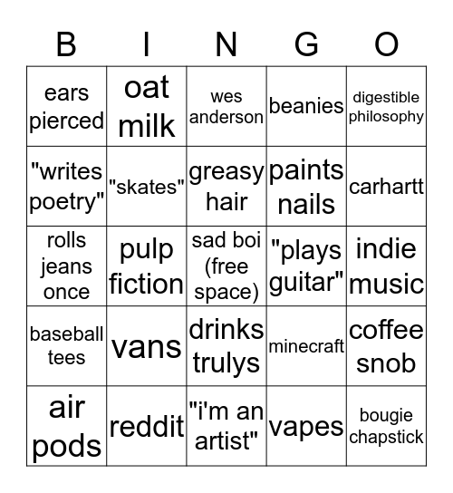 he's not like other boys Bingo Card