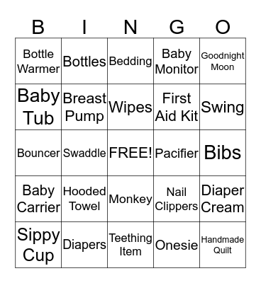 BRUCE BABY SHOWER Bingo Card