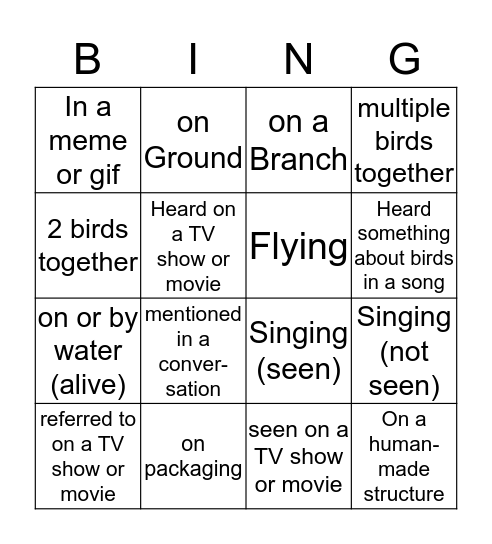 Beginning bird bingo Card