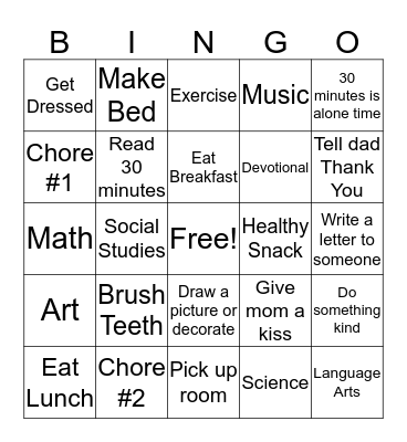 Homeschool Bingo Card