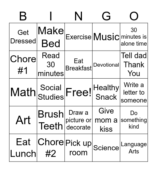 Homeschool Bingo Card