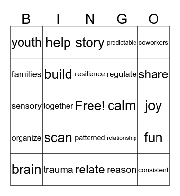Trauma Informed Care at TBR  Bingo Card