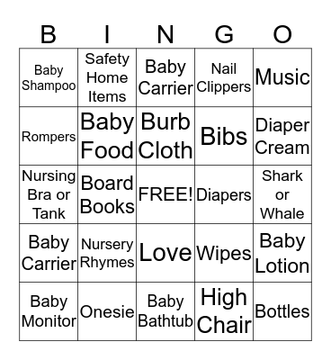 BRUCE BABY SHOWER Bingo Card
