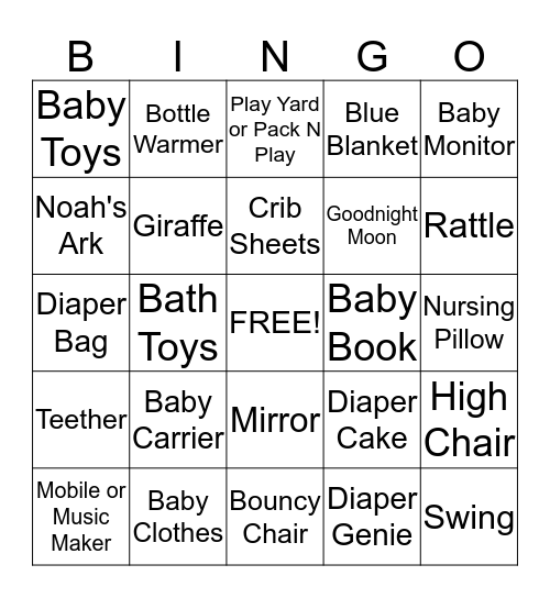 BRUCE BABY SHOWER Bingo Card