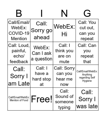 WFH ADP Bingo Card