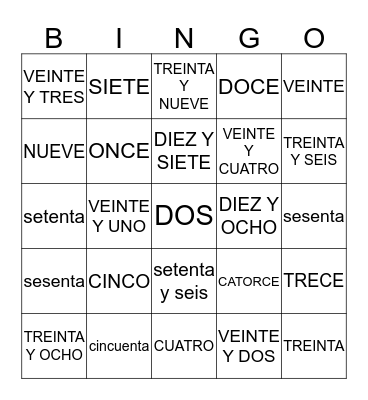 LOS NUMEROS 0-100 Bingo Card