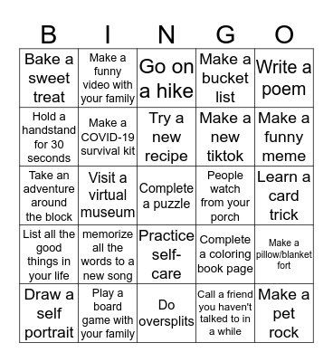 SC Club Gym Quarantine Bingo! Bingo Card