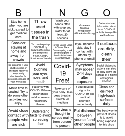 Covid-19 Free Bingo Card