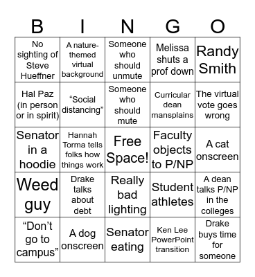 Virtual USenate Bingo Card