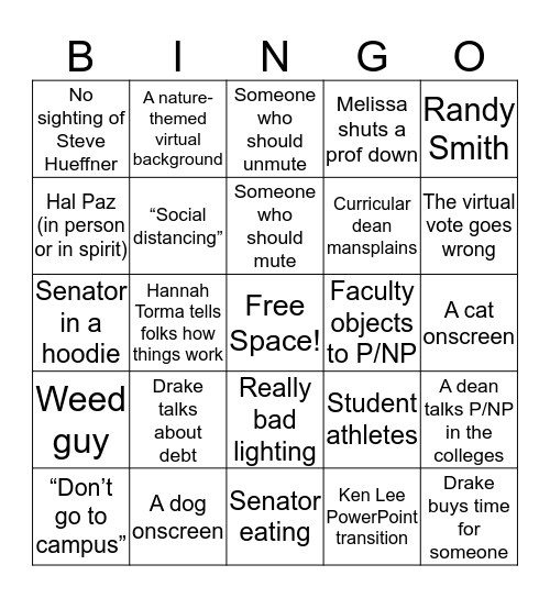 Virtual USenate Bingo Card