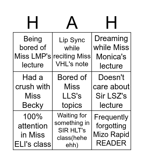 GCHSS Socio HAH Bingo Card