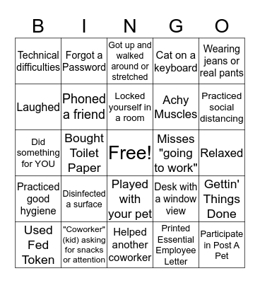 Pandemic Bingo Card