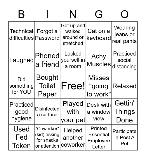 Pandemic Bingo Card