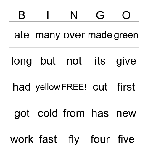 Dolch Word Bingo 91-120 Bingo Card