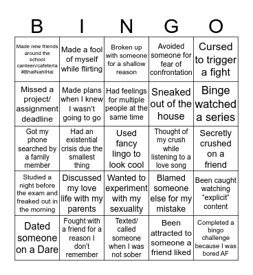 TEENAGE % Bingo Card