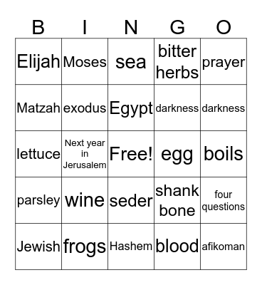 Passover Bingo Card