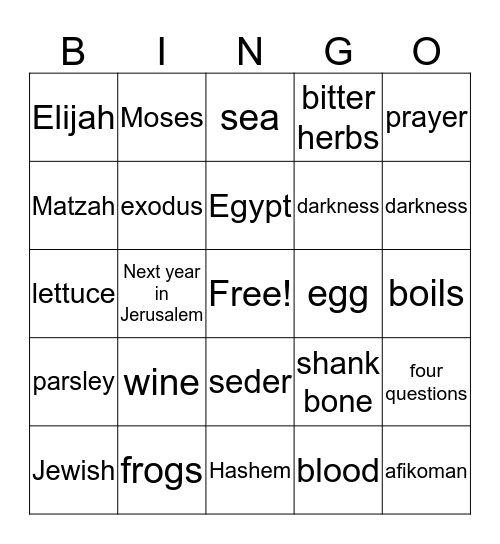 Passover Bingo Card