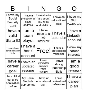 CAREER READINESS BINGO Card