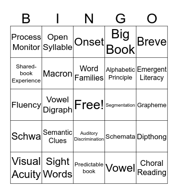 Vocabulary Bingo Card