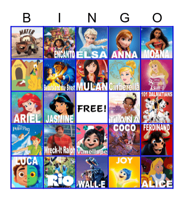 Disney & Pixar Bingo Card