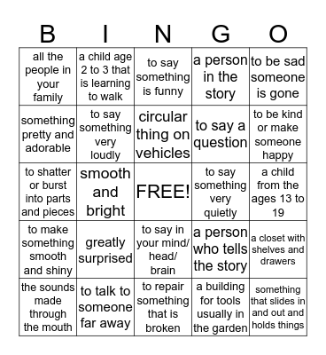 Definitions Bingo Card