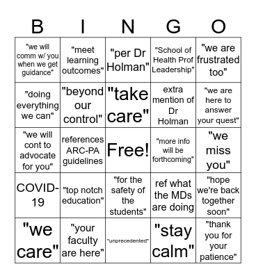 MPA 2020 Virtual Meeting Bingo Card