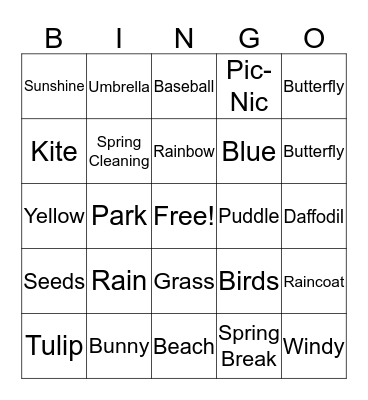 Spring Break Bingo! Bingo Card