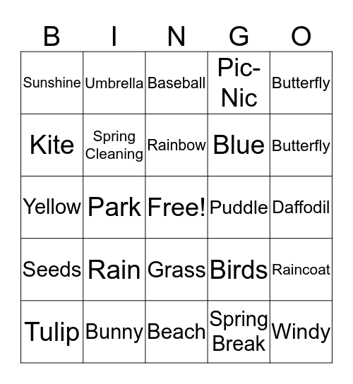 Spring Break Bingo! Bingo Card