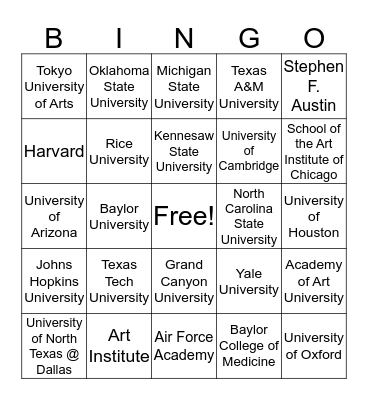 AVID College Bingo Card