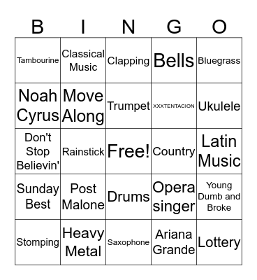 Musical Bingo Card