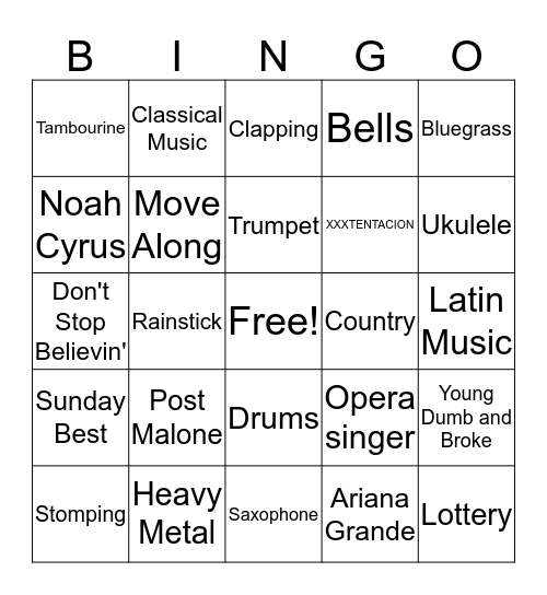 Musical Bingo Card