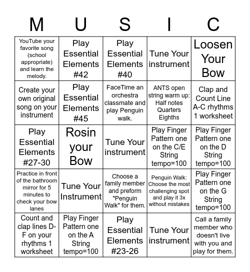 Orchestra BINGO! Bingo Card