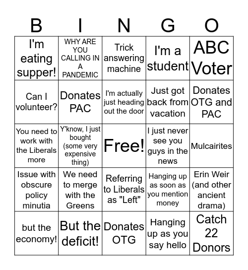 Outreach Bingo Card