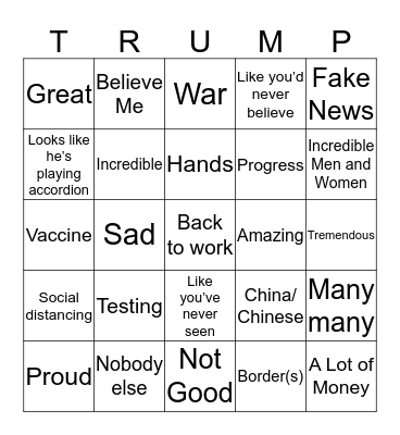 TRUMP PRESS CONFERENCE Bingo Card