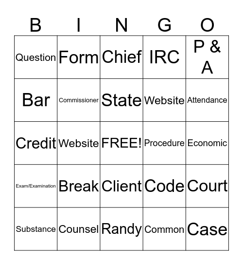 Day 5 of Chief Counsel CLE Bingo Card