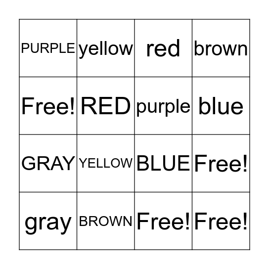 Color Bingo Card