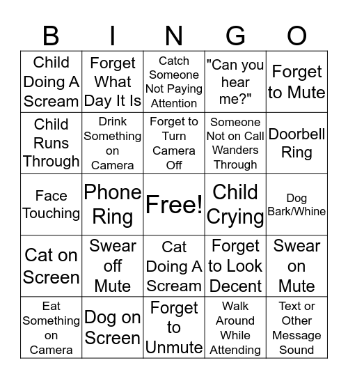 Video Meeting Bingo Card