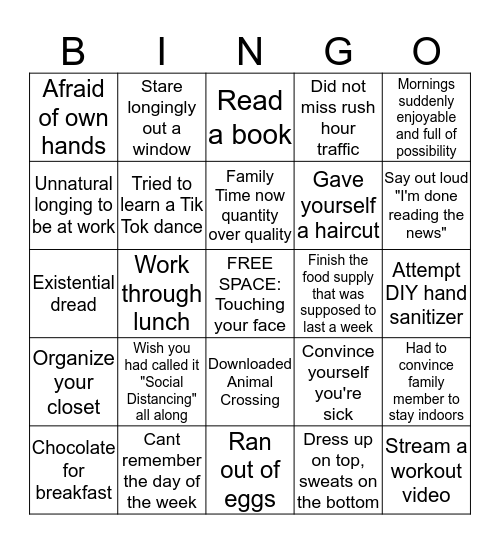 Quarantine Bingo Card