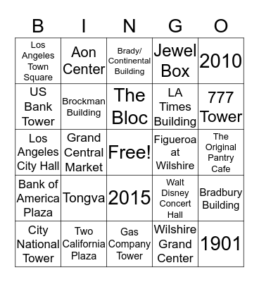 Downtown Los Angeles Family Trivia Bingo Card
